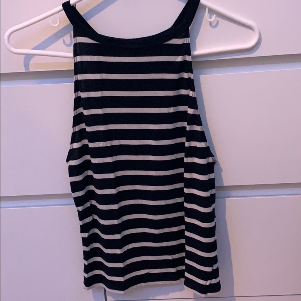 Garage striped rib-knit halter top